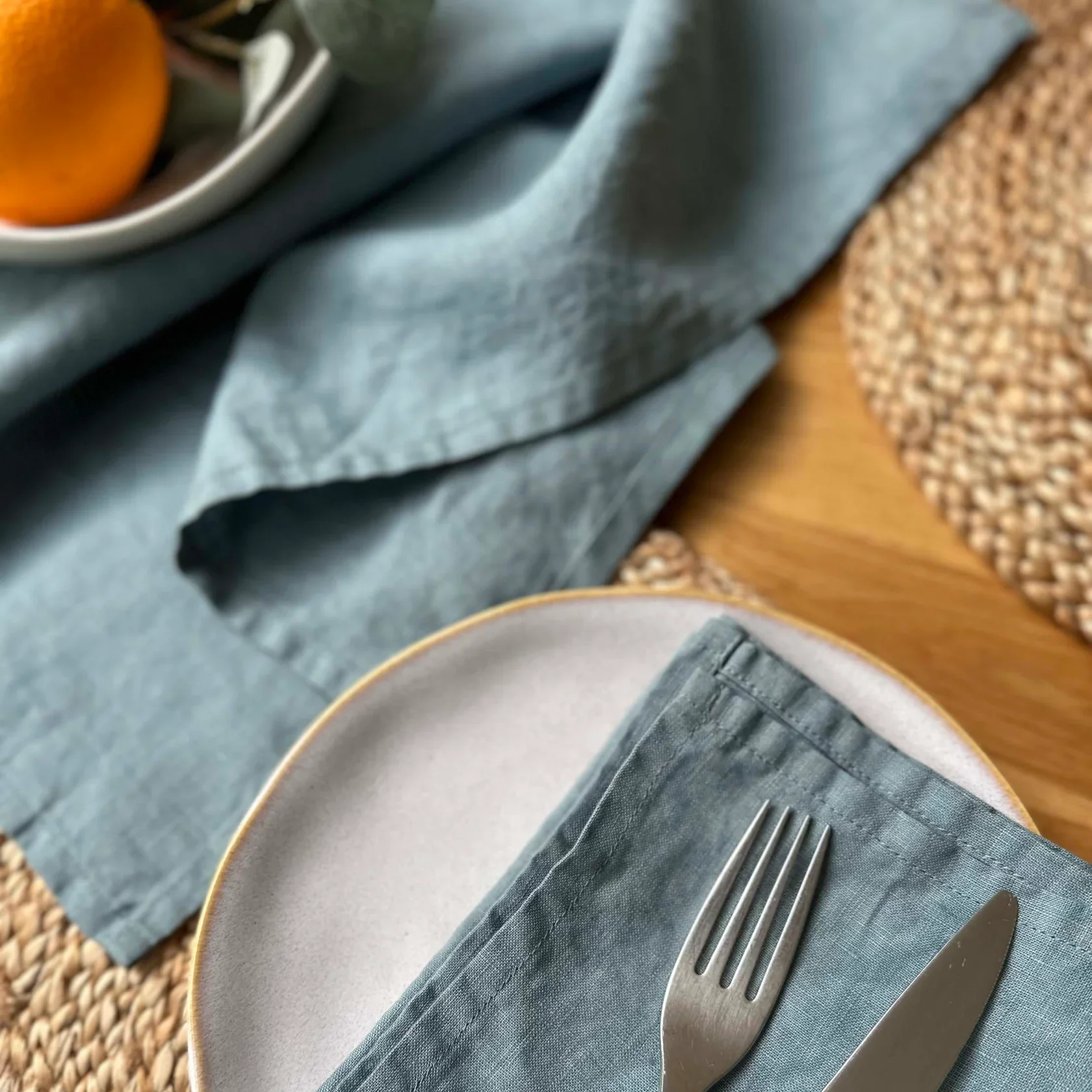 100% Linen Napkin, OEKO-TEX® Certified, Duck Egg Blue, Set of 2, Pru. - Image 2