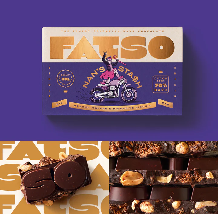 Nan’s Stash, Peanut,Toffee and Digestive Biscuit, 70% Dark Chocolate, Fatso, 150g