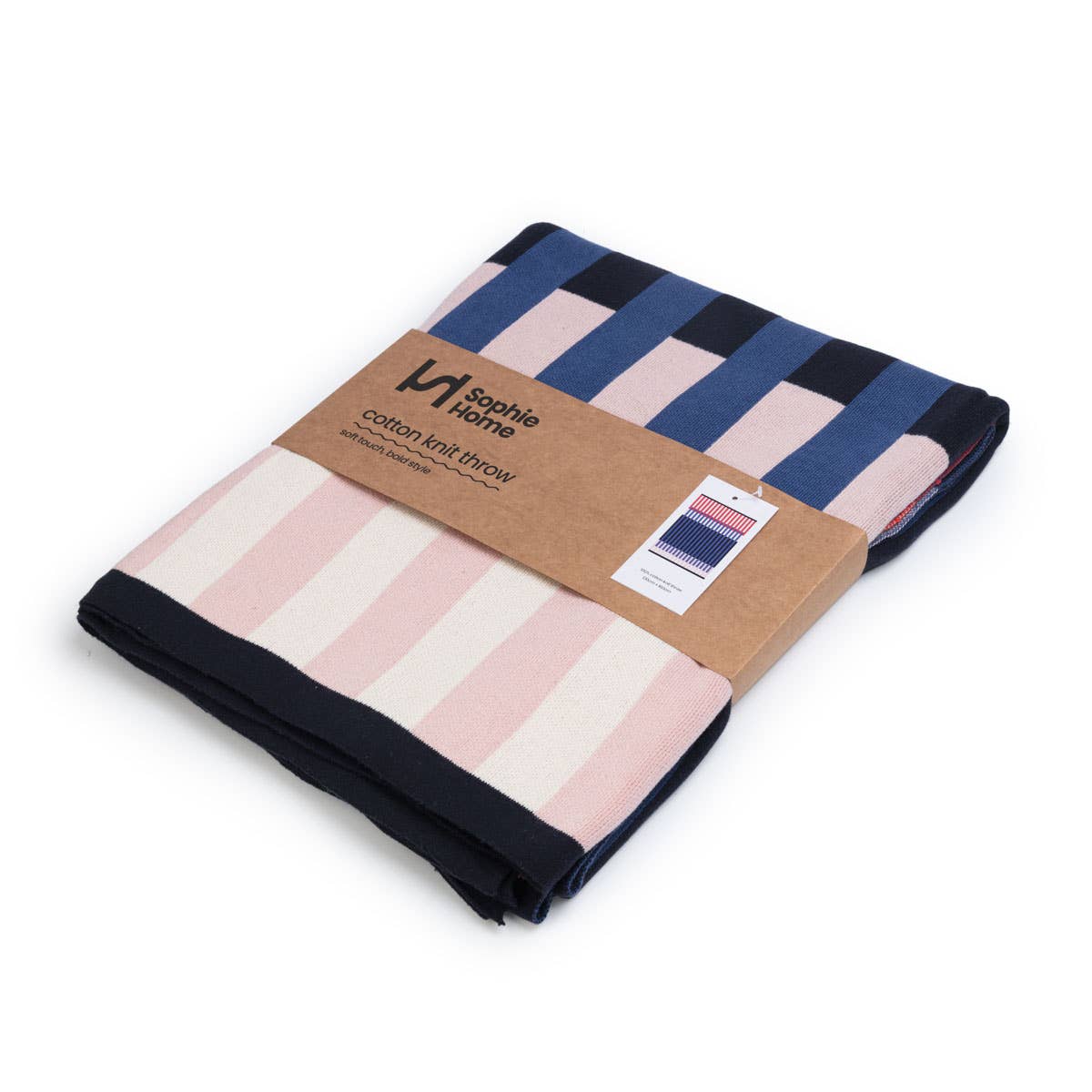 Cotton Knit Throw Blanket: Studie Navy, Sophie Home, 160cm x 130cm - Image 3