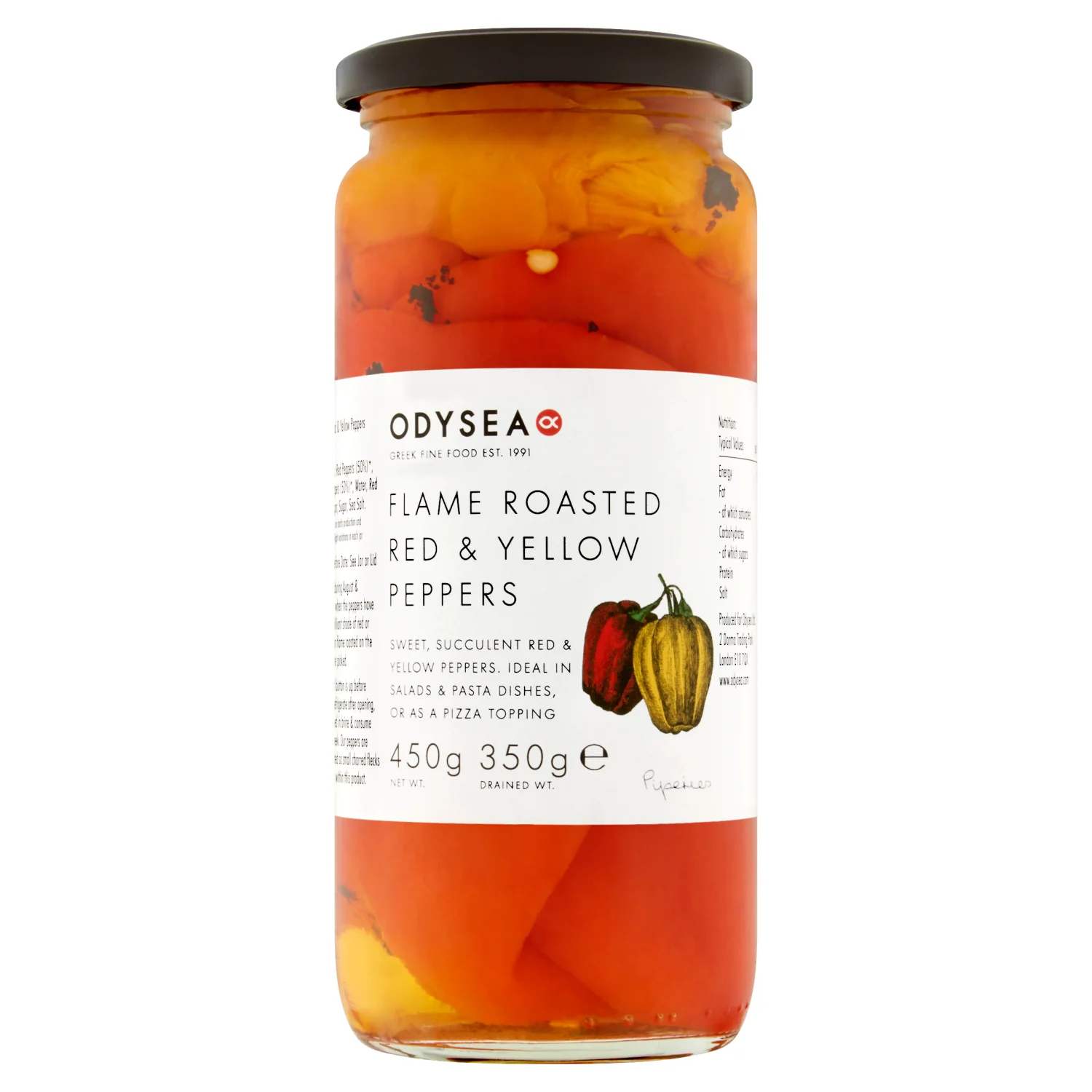 Flame roasted red & yellow peppers, Odysea, 450g
