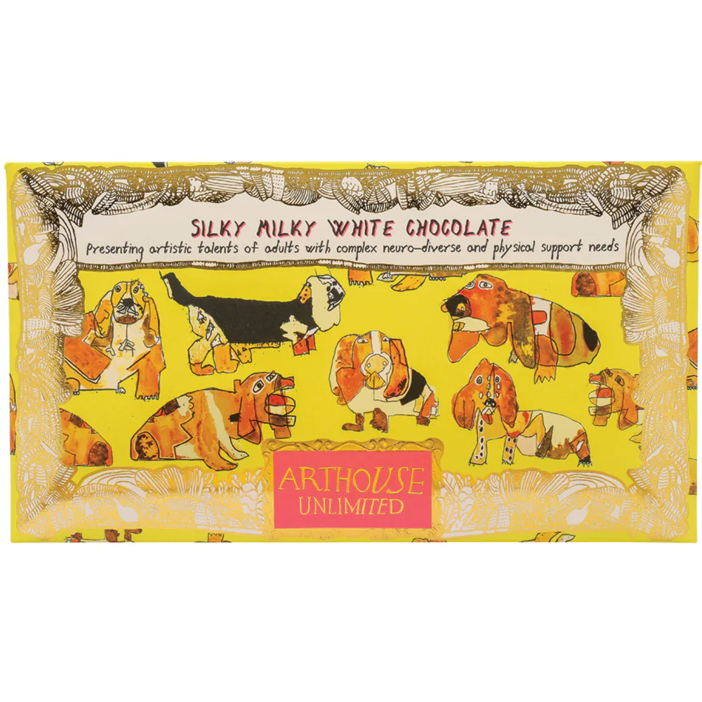 Happy Hounds, Silky Milky White Chocolate Bar with Madagascan Vanilla, Arthouse, 85g