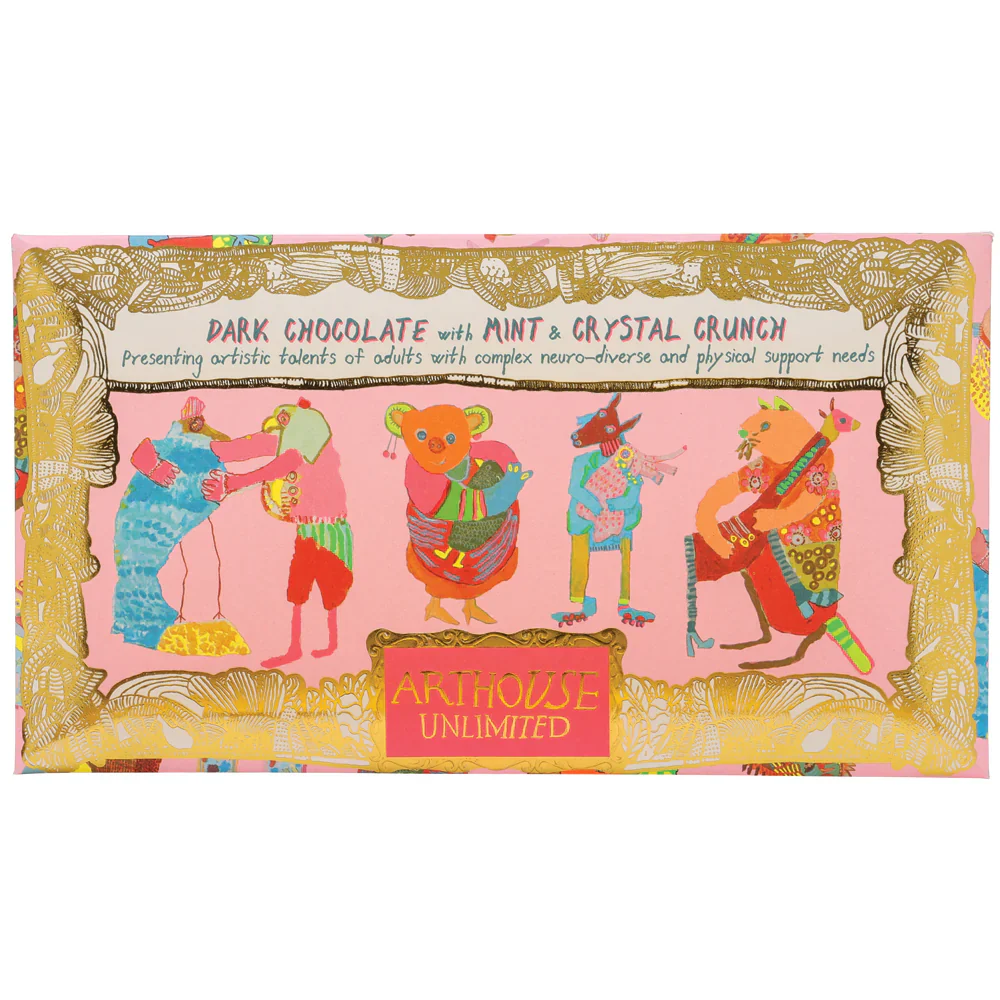 Hugging Animals, Dark Chocolate with Mint & Crystal Crunch, Arthouse, 85g