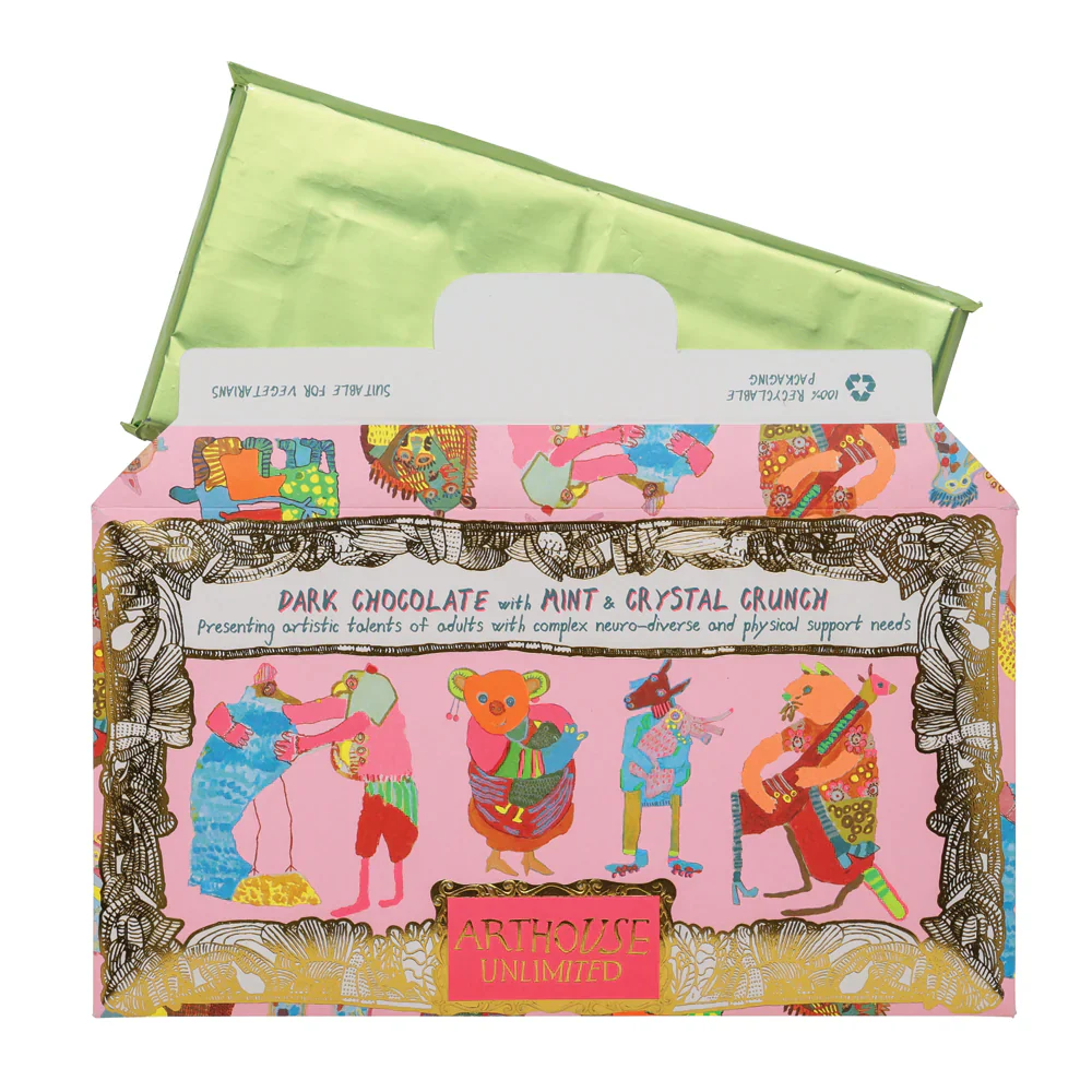Hugging Animals, Dark Chocolate with Mint & Crystal Crunch, Arthouse, 85g - Image 2