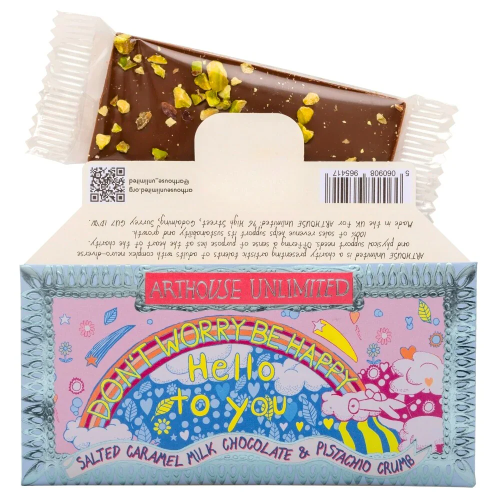 Joy Sized: Be Happy, Salted Caramel Milk Chocolate & Pistachio Crumb, Arthouse, 25g - Image 2