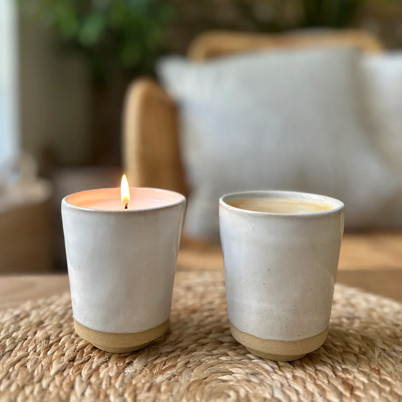 Mediterranean Fig+ Olive, Ivory Coffee Cup Candle, Pru.