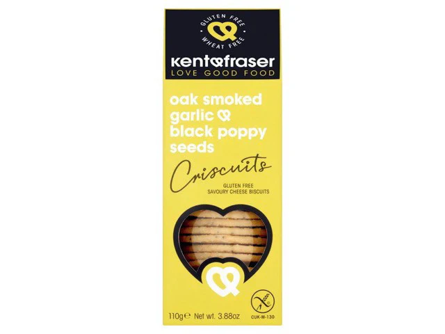 Oak Smoked Garlic & Black Poppy Seed Cheese Wafers, Kent & Fraser 110g