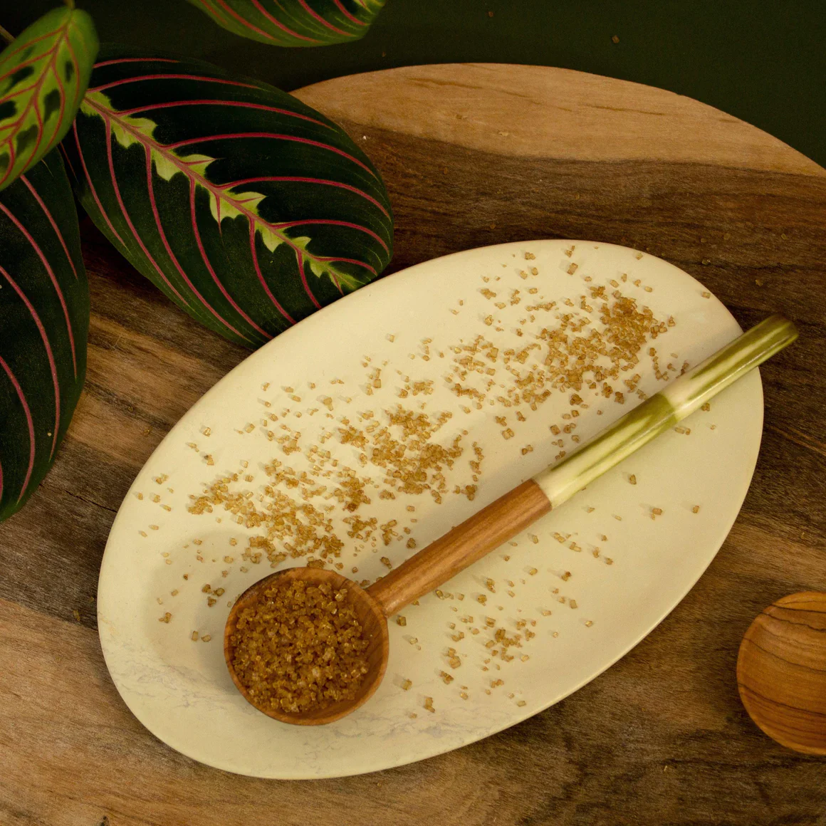 Olive Wood Sugar Spoon With Green Batik Handle, Aarven - Image 3