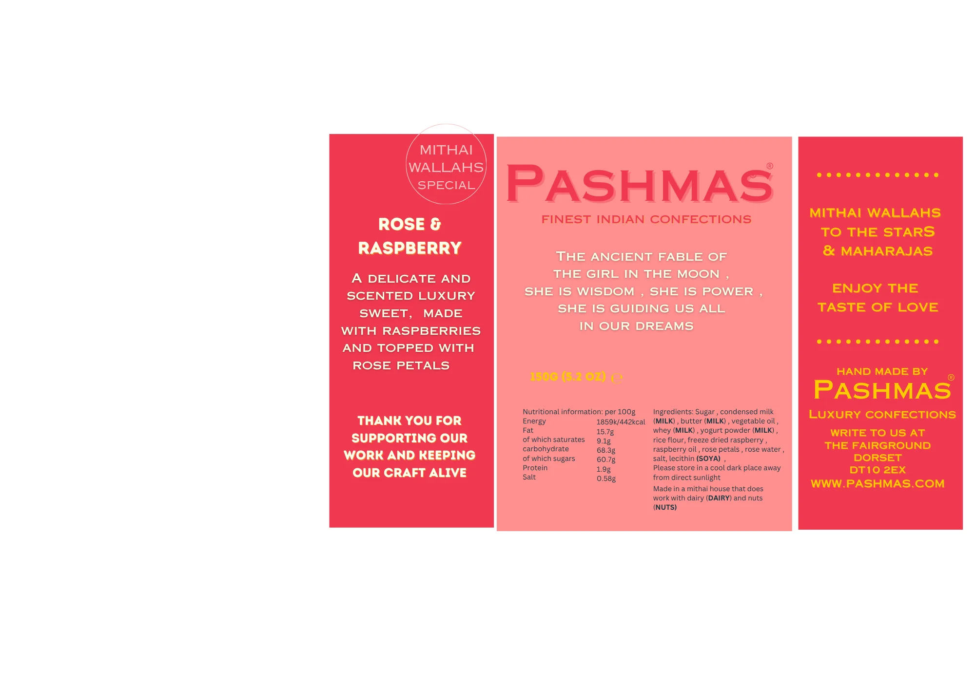 Girl in the Moon - Raspberry and Rose Fudge, PASHMAS Luxury Indian Confections, Sunshine, 150g - Image 2