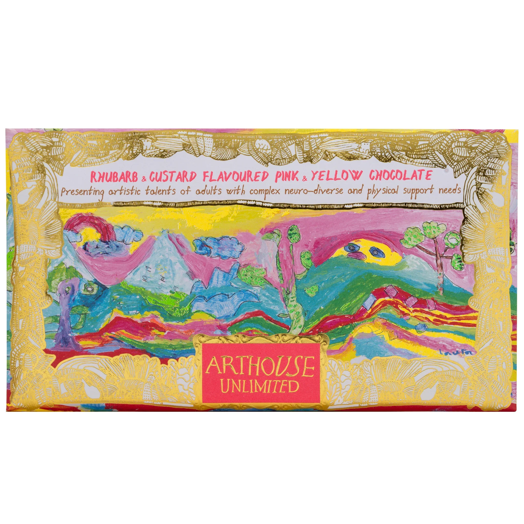 Peace, Rhubarb & Custard Flavoured Pink & Yellow Chocolate Bar, Arthouse, 85g