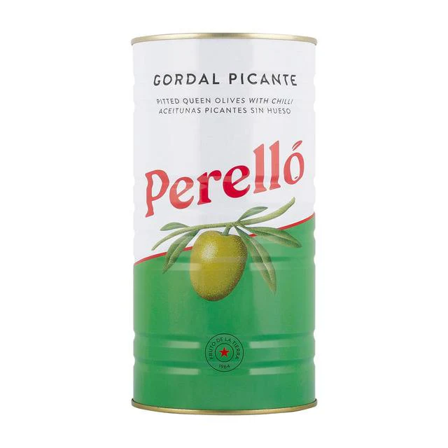 Gordal Pitted Olives with Hot Chilli, Large Tin, Perello, 1440g
