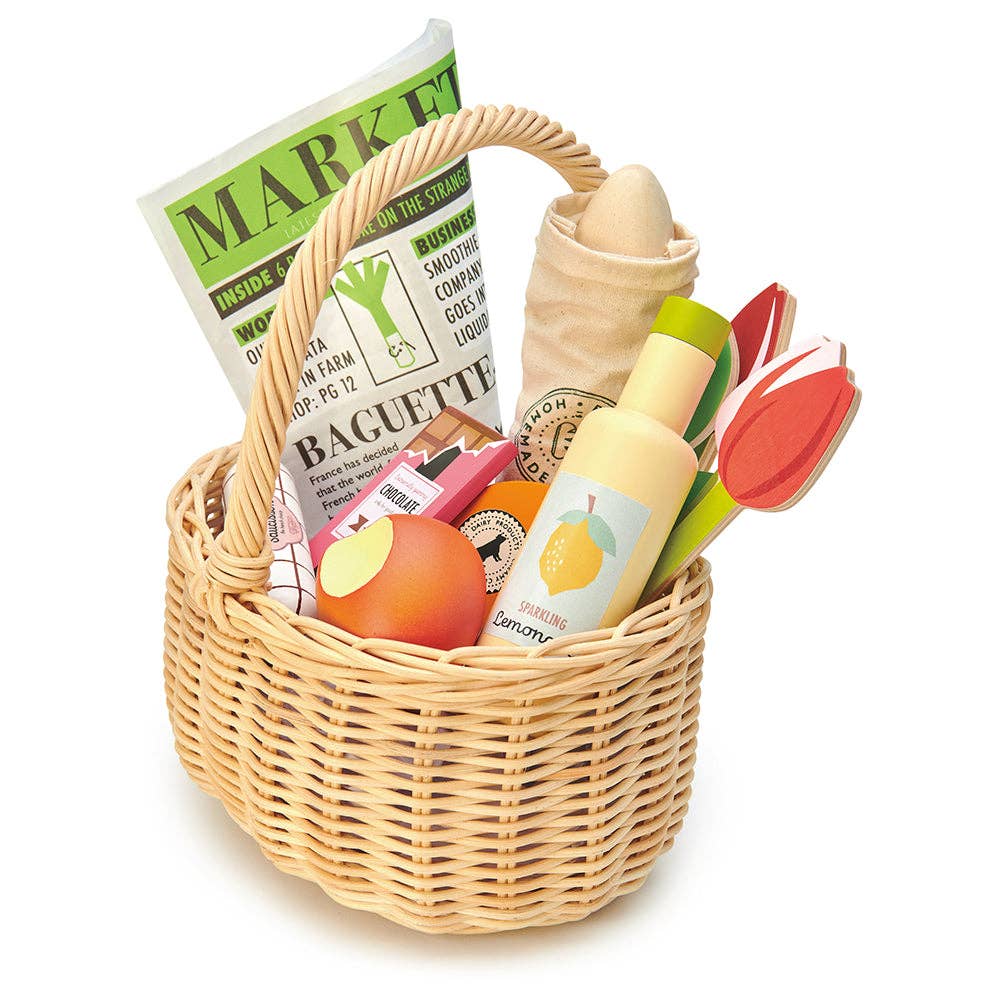 Wicker Shopping Basket, Wooden Children’s Toys, Tender Leaf Toys